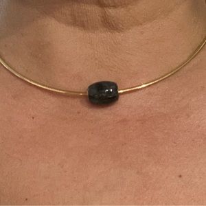 Black jade barrel pendant over 10k gold